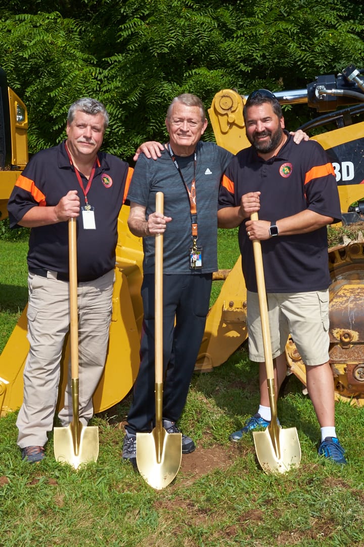 July 30, 2018 - Barnhart, MO: Arnold Rifle & Pistol Club ceremonial groundbreaking for a new long-distance rifle range to be built by R&K Excavating of Bloomsdale, MO. (L-R) Treasurer Jere Wilmering, Immediate Past President David Davenport, President Mark Goede.