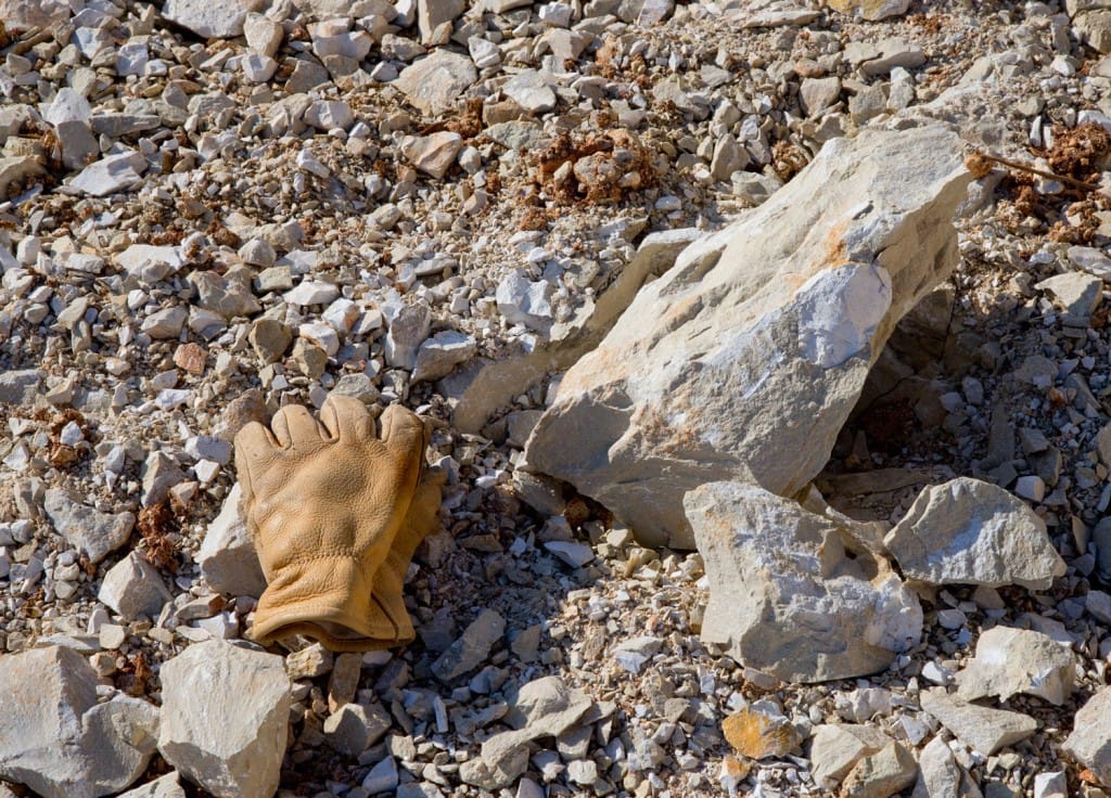A glove shows the scale of some of the large rock remaining on the range. (12/10/18)